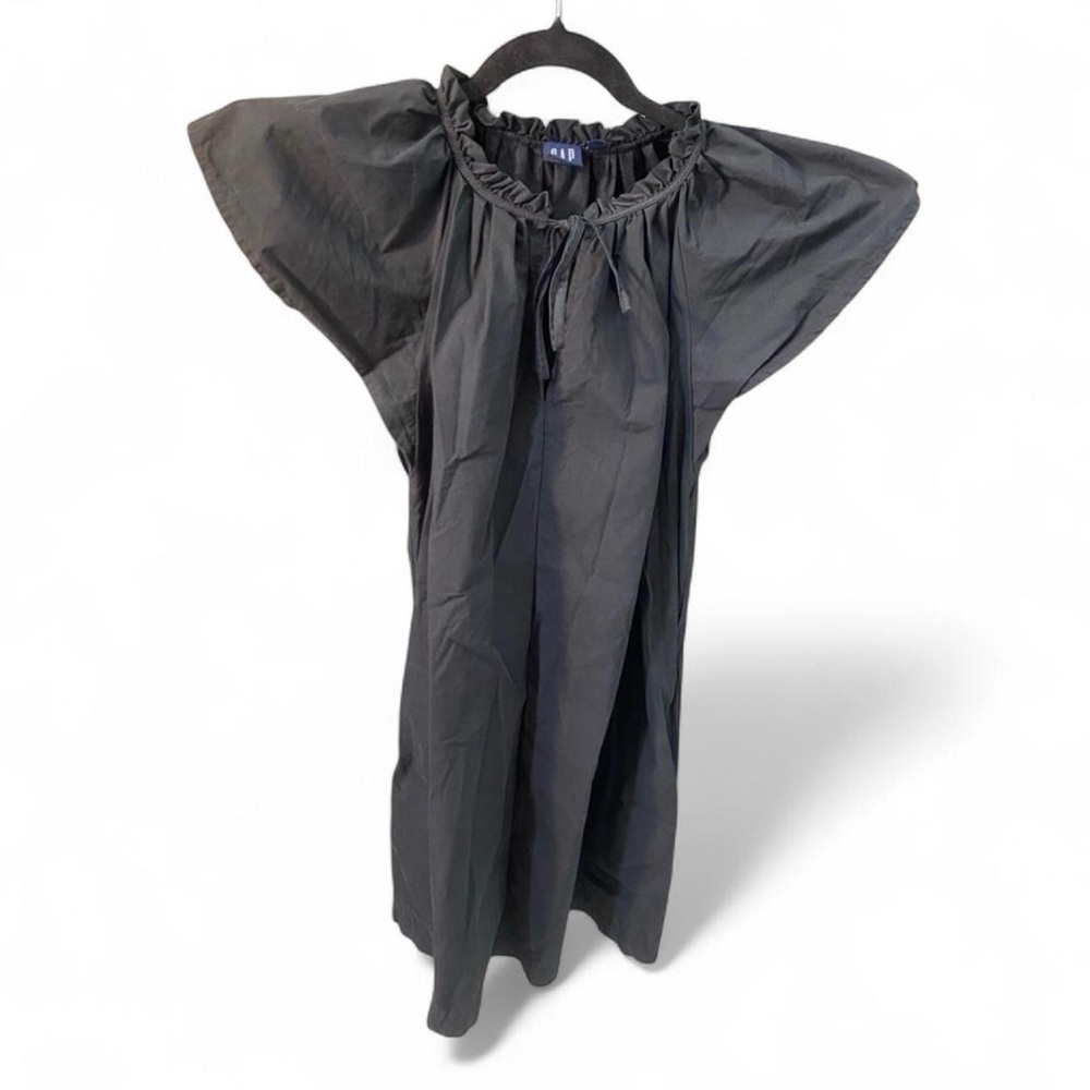 GAP Black Flutter Sleeve Mini Dress | Boho Shift LBD Ruffle Tie | Small Petite S - Picture 3 of 10